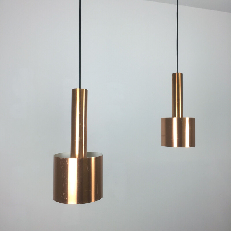 Pair of vintage metal pendant lamps by Jo Hammerborg for Fog and Mørup, 1963