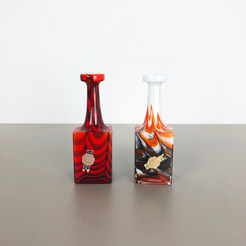 Pair of vintage pop art vases by Opaline Florence, Italy 1970