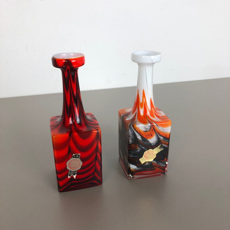 Pair of vintage pop art vases by Opaline Florence, Italy 1970