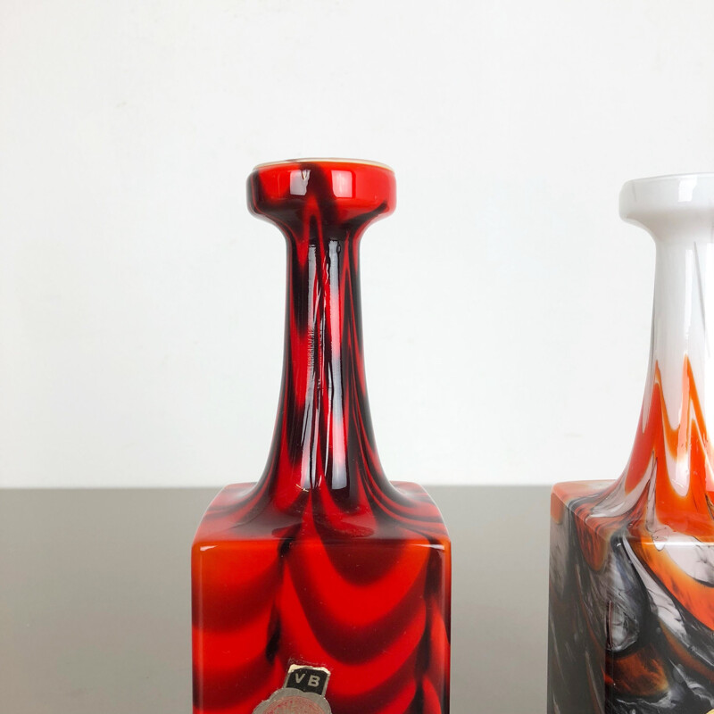 Pair of vintage pop art vases by Opaline Florence, Italy 1970