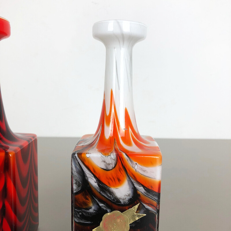 Pair of vintage pop art vases by Opaline Florence, Italy 1970