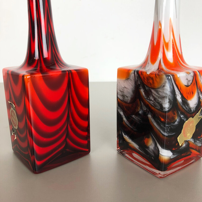 Pair of vintage pop art vases by Opaline Florence, Italy 1970