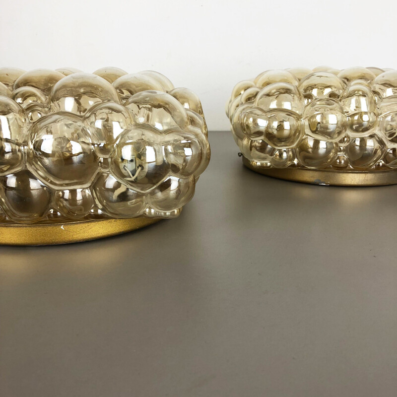 Set of 2 vintage wall lamps in glass by Helena Tynell for Glashütte Limburg Germany 1960s