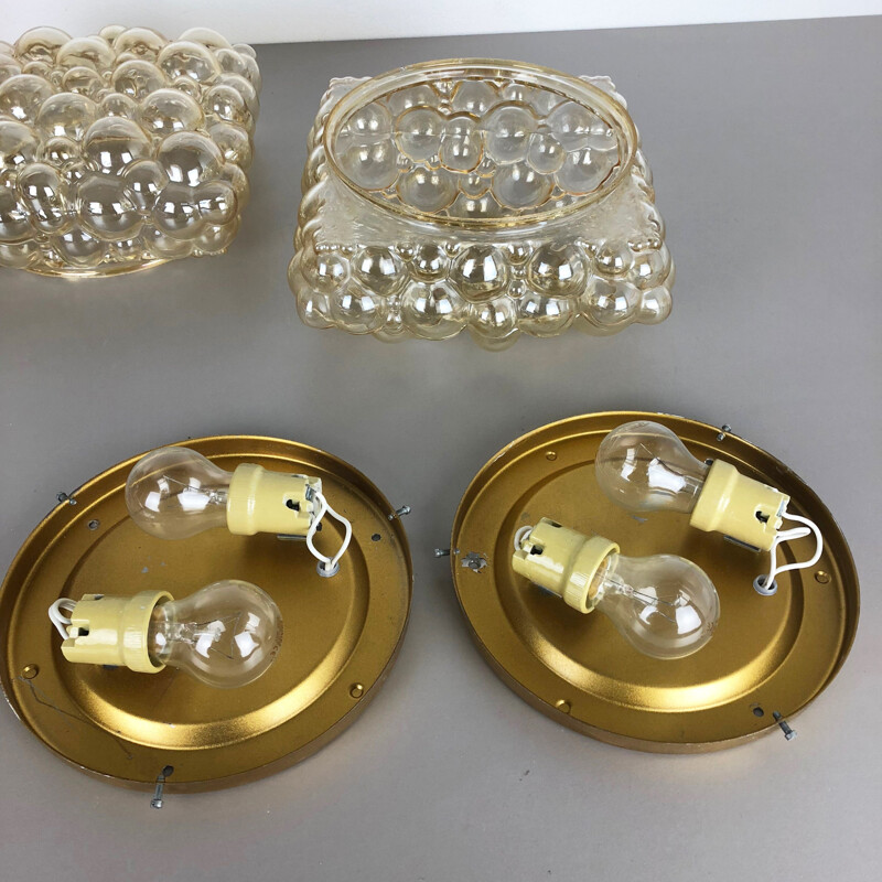 Set of 2 vintage wall lamps in glass by Helena Tynell for Glashütte Limburg Germany 1960s