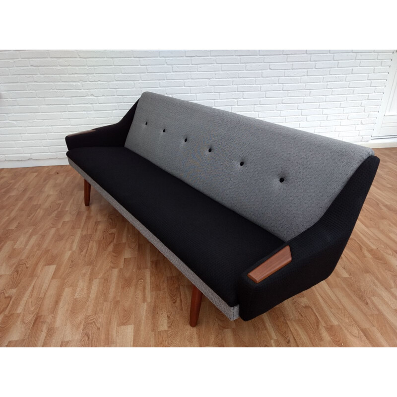 Vintage 3-seater sofa teak and black wool by Retro Møbler Galleri Denmark 1970s