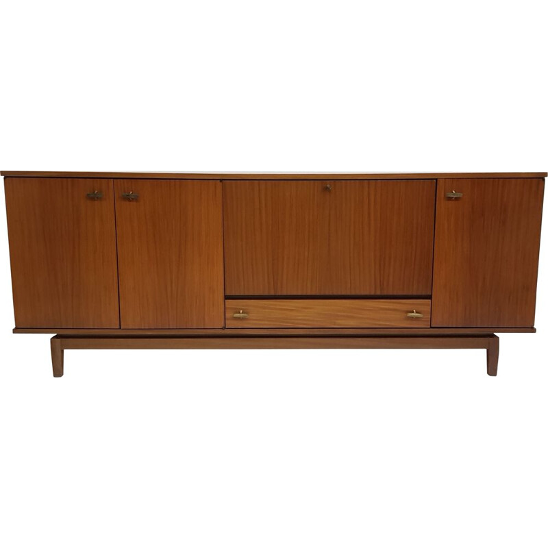 Vintage sideboard for Alvéole in mahogany and brass 1960