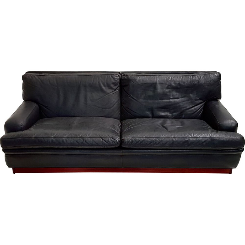 Vintage Merkur sofa by Norell in black leather 1960