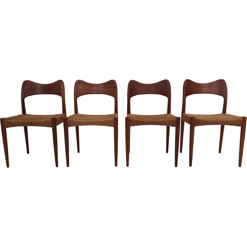 Set of 4 vintage chairs by Arne Hovmand Olsen in teak and rope 1960