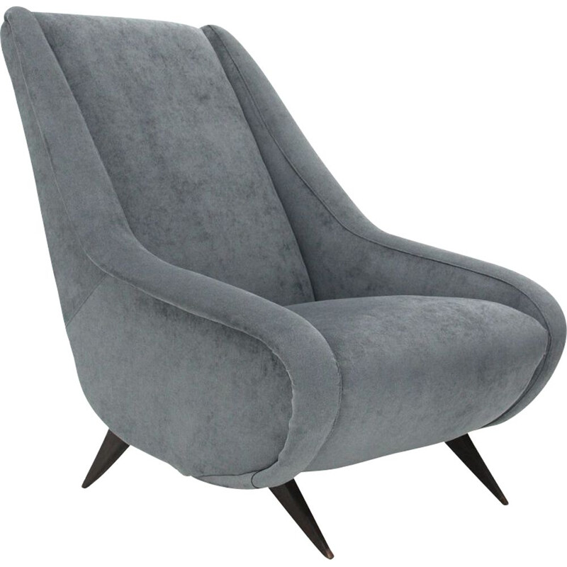 Vintage italian armchair in grey velvet and wood 1950