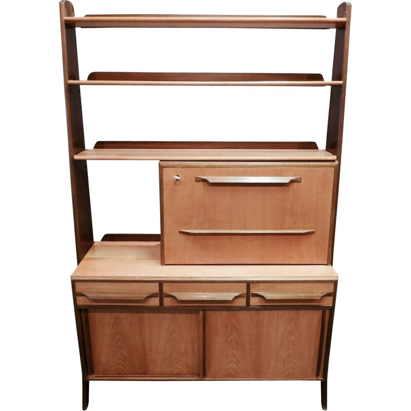 Vintage modular bookcase in birch and walnut 1950