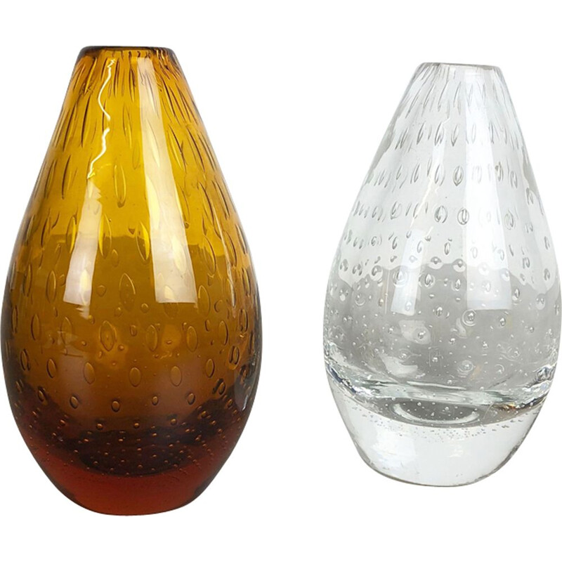 Suite von 2 Vasen im Vintage-Stil aus Blasenglas von Hirschberg