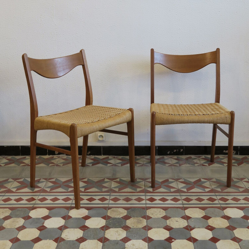 Pair of vintage chairs in rope by Aksel Bender Madsen for Glyngore Stolefabrick Scandinavian 