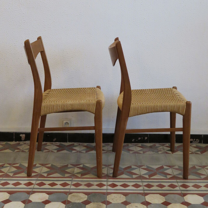 Pair of vintage chairs in rope by Aksel Bender Madsen for Glyngore Stolefabrick Scandinavian 