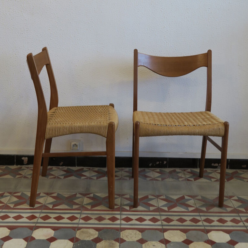 Pair of vintage chairs in rope by Aksel Bender Madsen for Glyngore Stolefabrick Scandinavian 