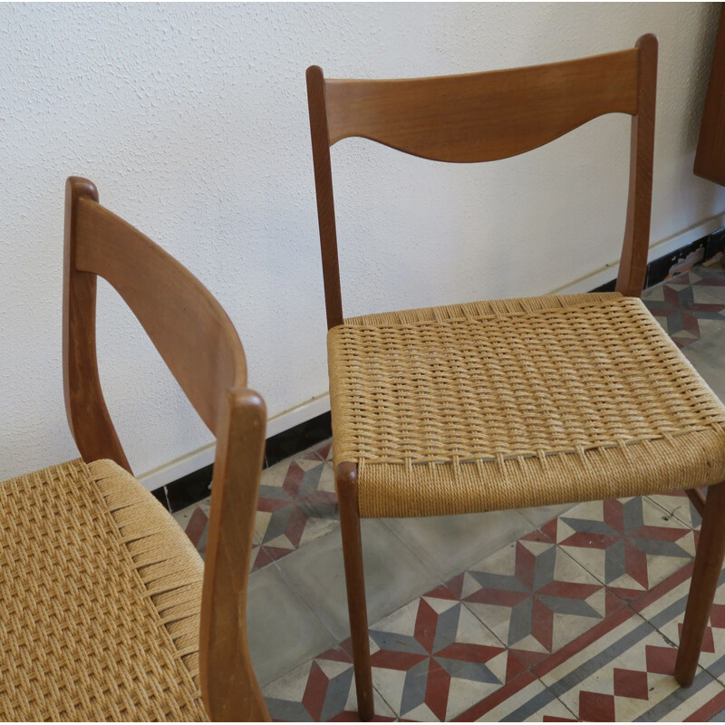 Pair of vintage chairs in rope by Aksel Bender Madsen for Glyngore Stolefabrick Scandinavian 