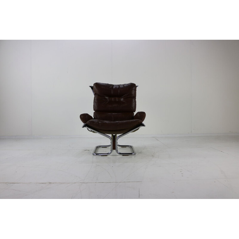 Vintage armchair brown leather by Ingmar Relling for Westnova Norway 