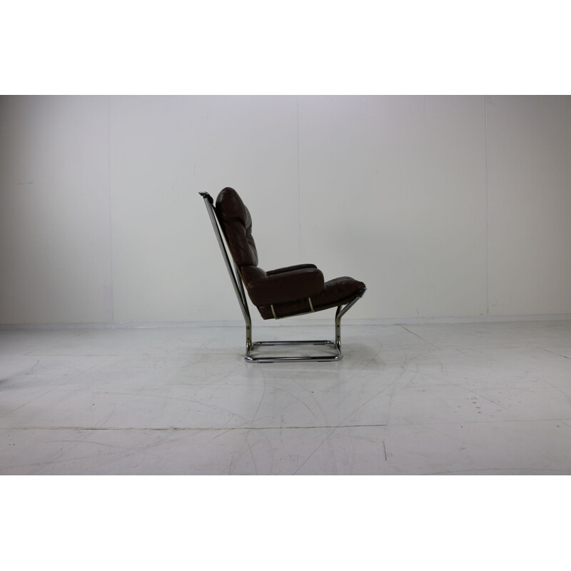 Vintage armchair brown leather by Ingmar Relling for Westnova Norway 