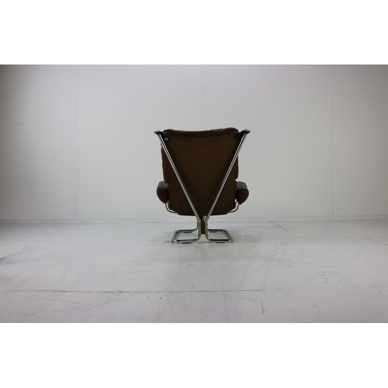 Vintage armchair brown leather by Ingmar Relling for Westnova Norway 