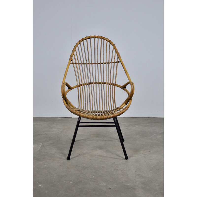 Vintage lounge chair in rattan by Rohe Noordwolde, 1960s