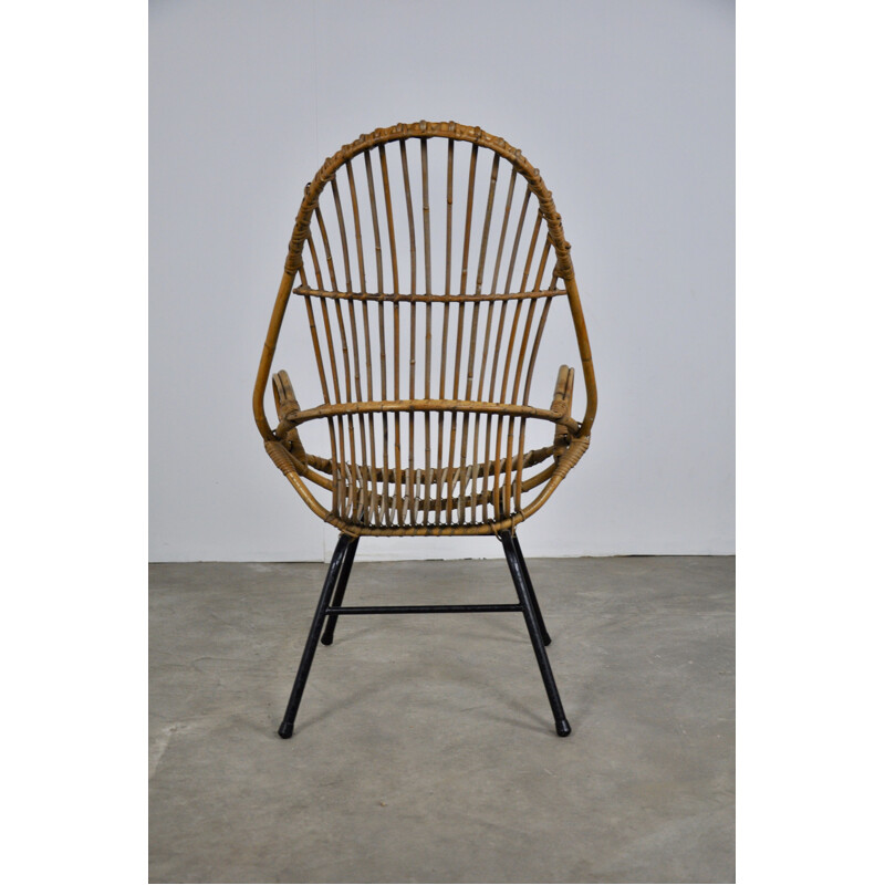 Vintage lounge chair in rattan by Rohe Noordwolde, 1960s