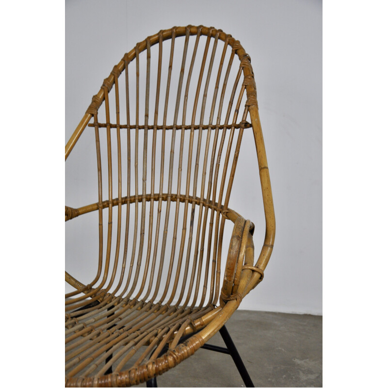 Vintage lounge chair in rattan by Rohe Noordwolde, 1960s