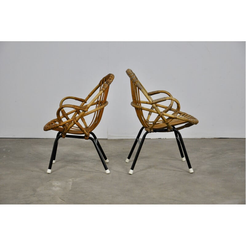 Pair of vintage armchairs for children in rattan by Rohe Noordwolde, 1960s