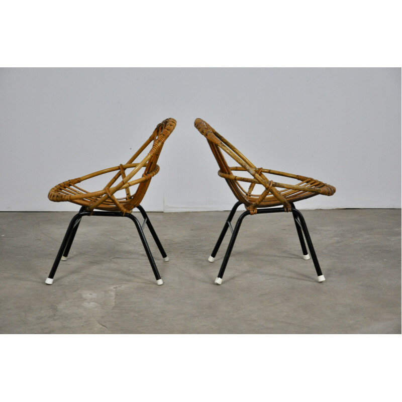 Pair of vintage armchairs for children in rattan by Rohe Noordwolde, 1960s