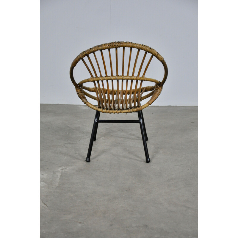 Vintage armchair for children in rattan by Rohe Noordwolde, 1960s