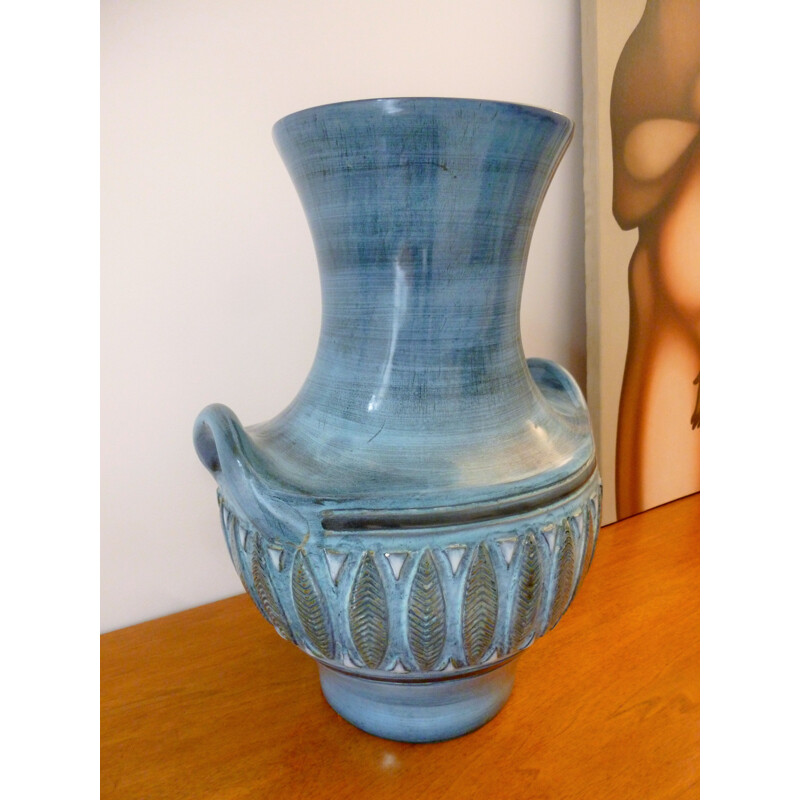 Vintage ceramic vase by Jean de Lespinasse,1950