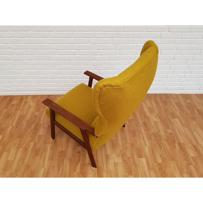 Fauteuil et ottoman vintage en teck et laine Danemark années 1970