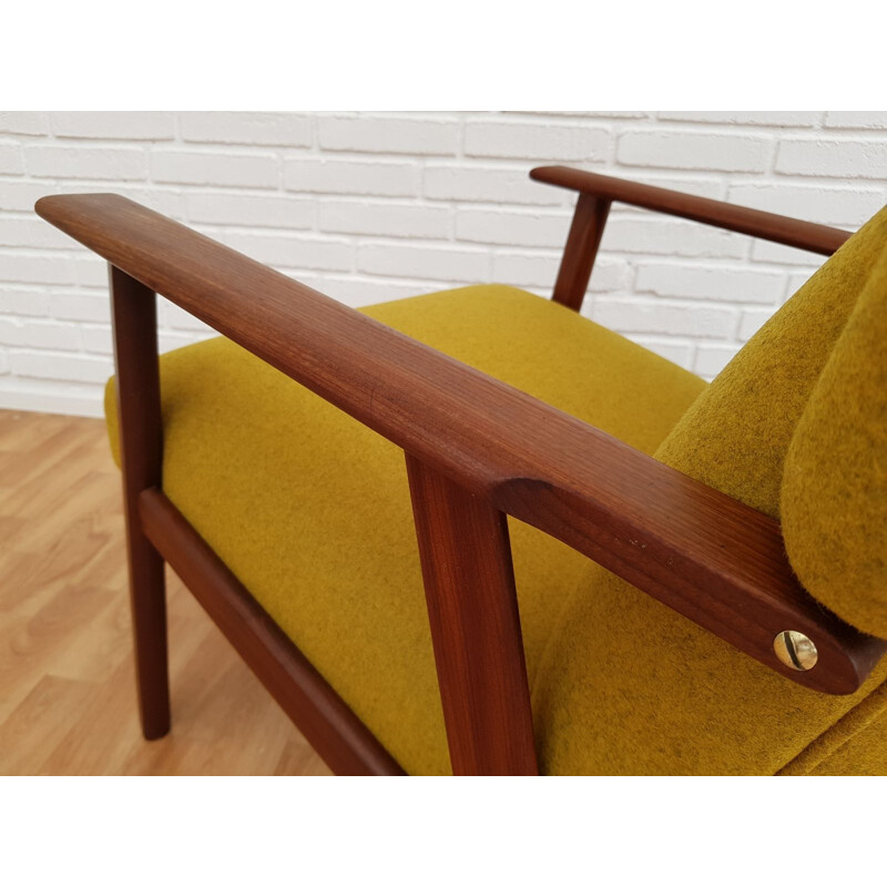 Vintage armchair and footstool in teak and wool Denmark 1970s