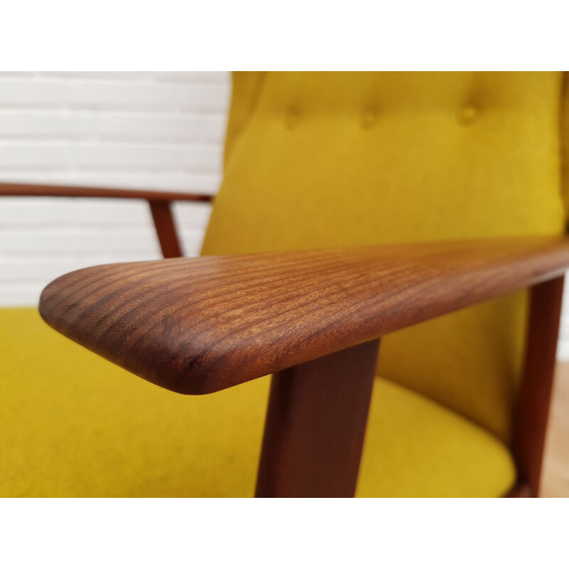 Vintage armchair and footstool in teak and wool Denmark 1970s