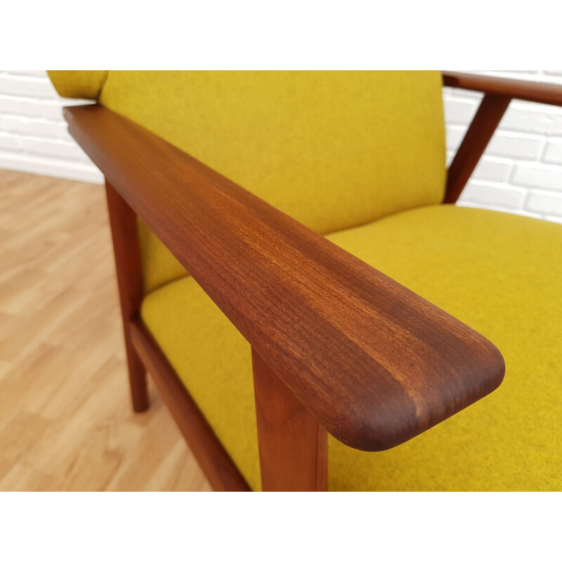 Vintage armchair and footstool in teak and wool Denmark 1970s