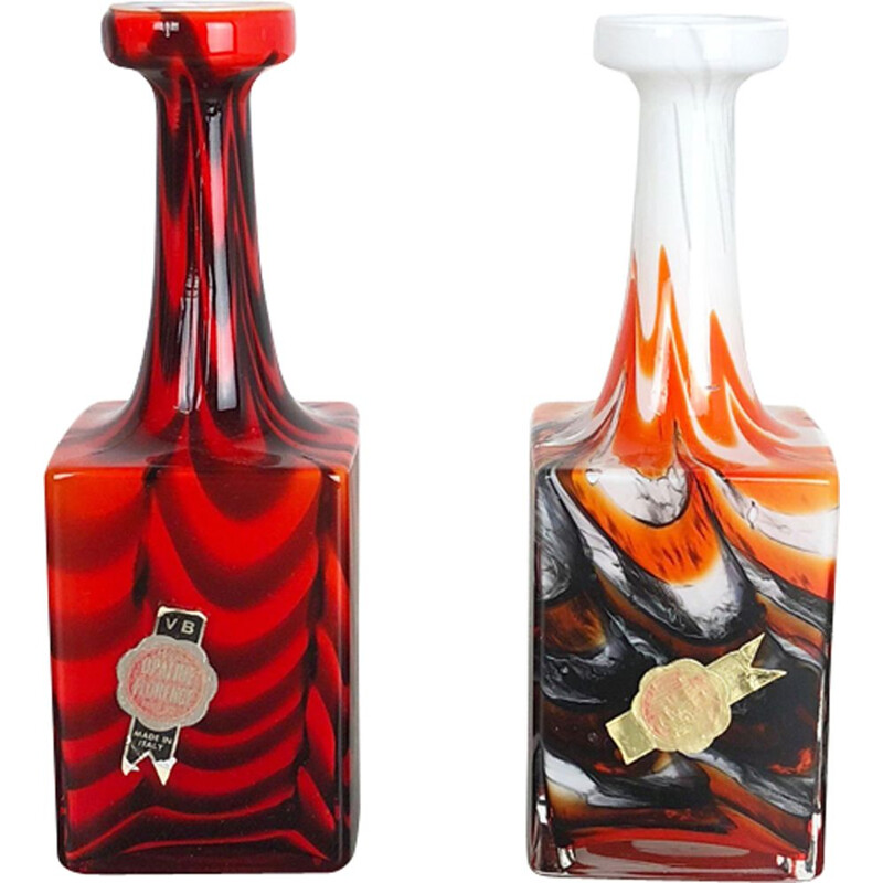 Pair of vintage pop art vases by Opaline Florence, Italy 1970