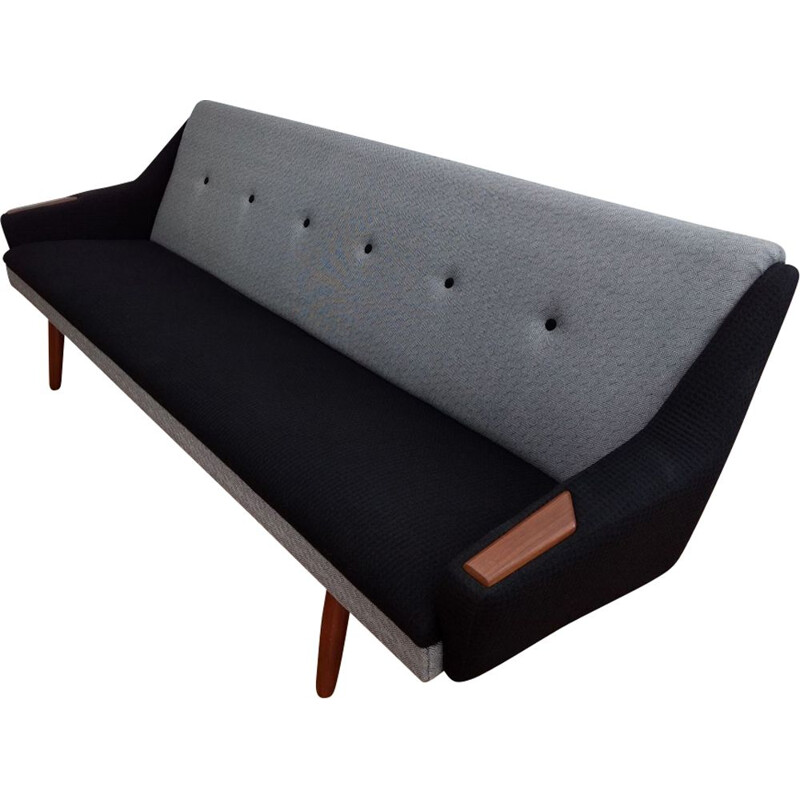 Vintage 3-seater sofa teak and black wool by Retro Møbler Galleri Denmark 1970s