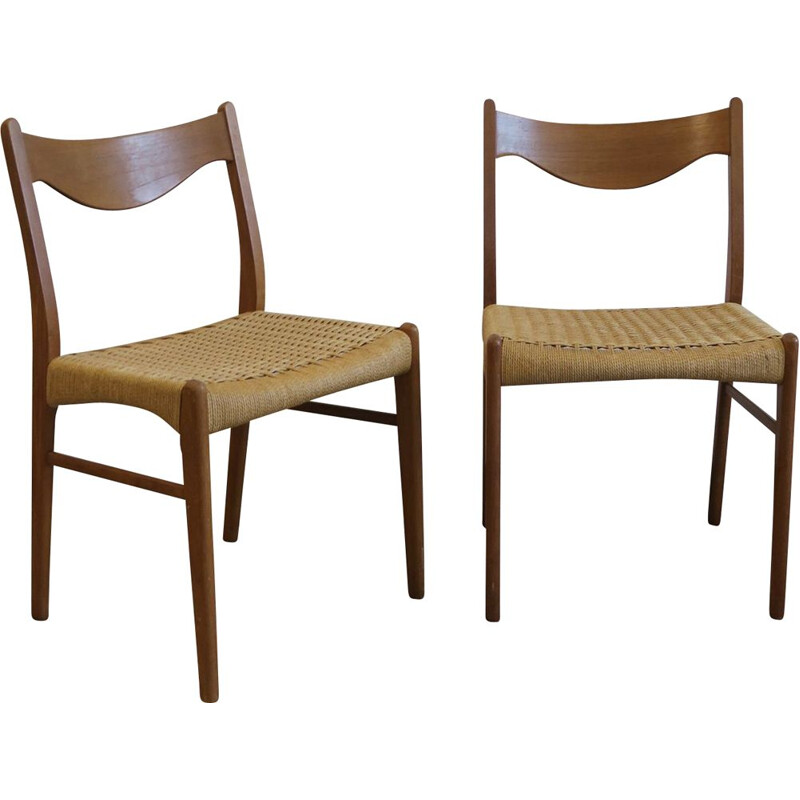 Pair of vintage chairs in rope by Aksel Bender Madsen for Glyngore Stolefabrick Scandinavian 