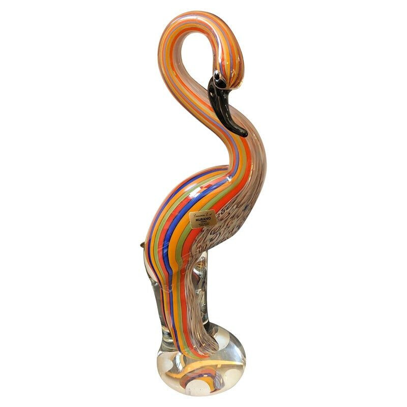 Escultura vintage "Flamingo" de cristal de murano multicolor, Italia 1970