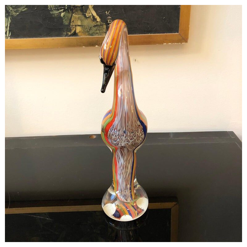 Vintage sculpture "Flamingo" in multicolored murano glass, Italy 1970