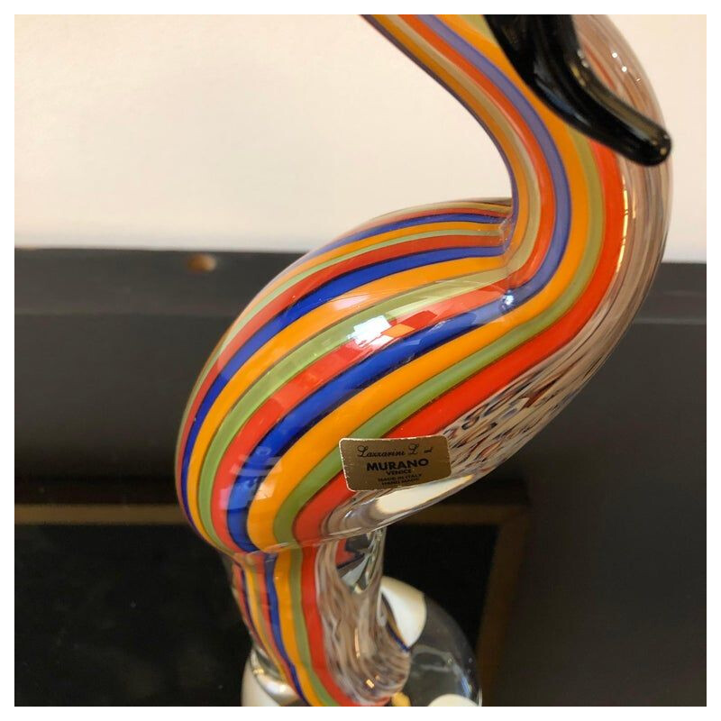 Vintage sculpture "Flamingo" in multicolored murano glass, Italy 1970