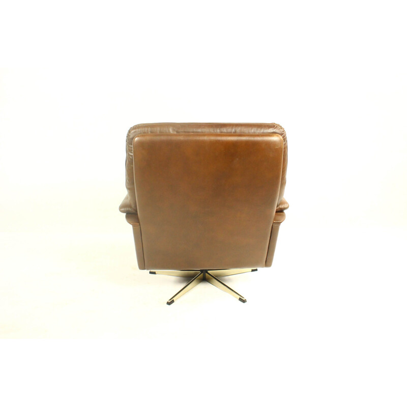 Fauteuil pivotant vintage en cuir avec ottoman,1970