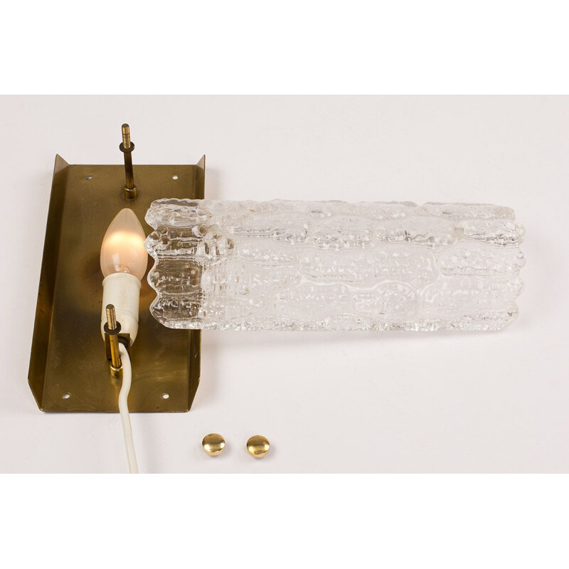 Vintage set of 2 glass and brass wall lamps by Carl Fagerlund Orrefors