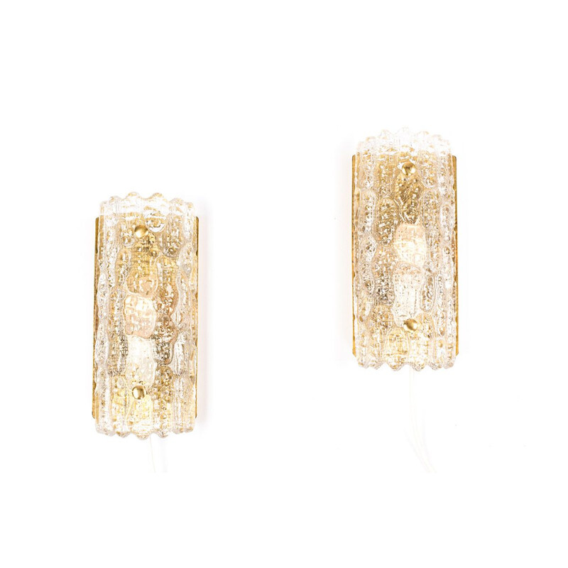 Vintage glass and brass sconces by Carl Fagerlund Orrefors, set of 2