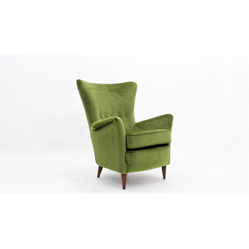 Fauteuil vintage en velours vert, Italie 1950