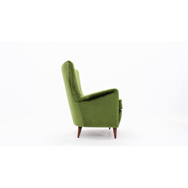 Sillón vintage de terciopelo verde, Italia 1950