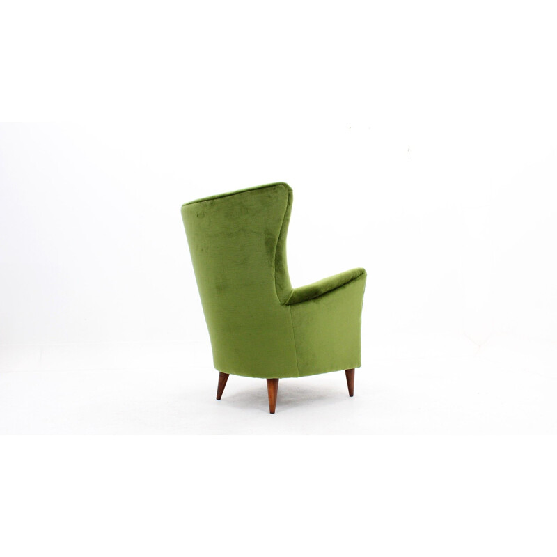Vintage groene fluwelen fauteuil, Italië 1950