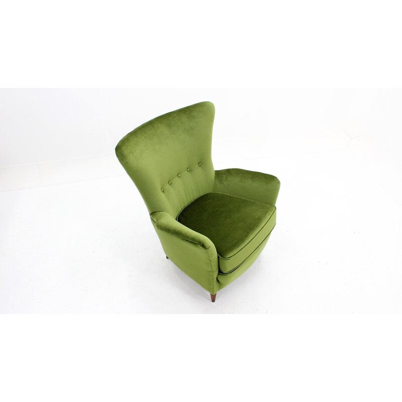 Sillón vintage de terciopelo verde, Italia 1950