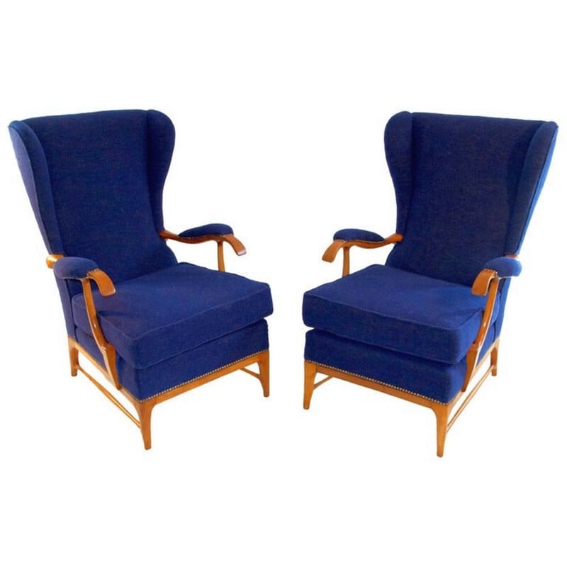 Pair of blue vintage armchairs by Paolo Buffa for Framar