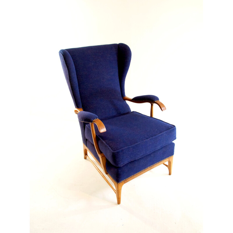 Pair of blue vintage armchairs by Paolo Buffa for Framar