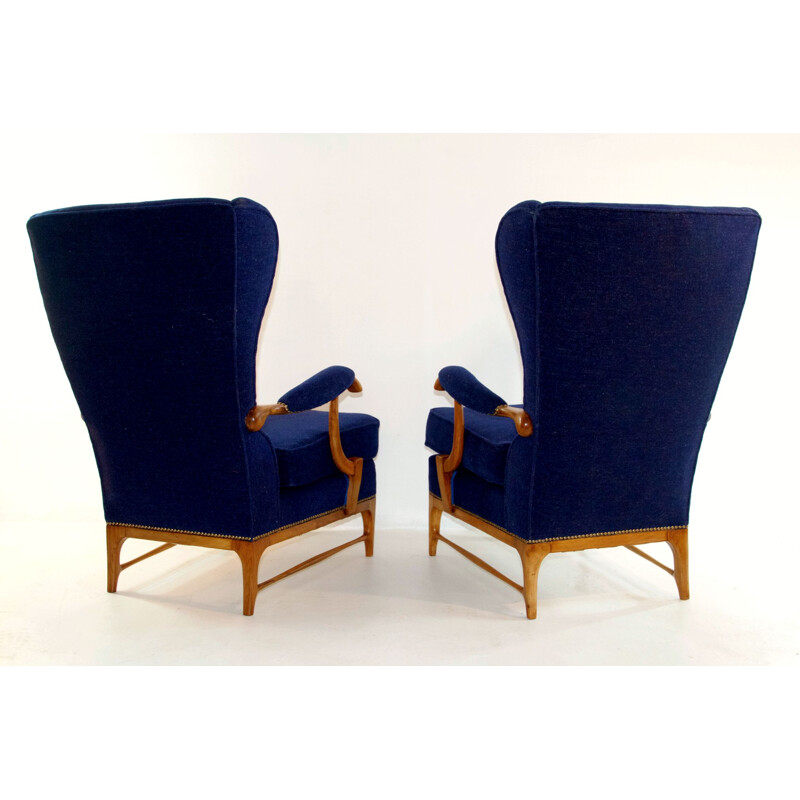 Pair of blue vintage armchairs by Paolo Buffa for Framar