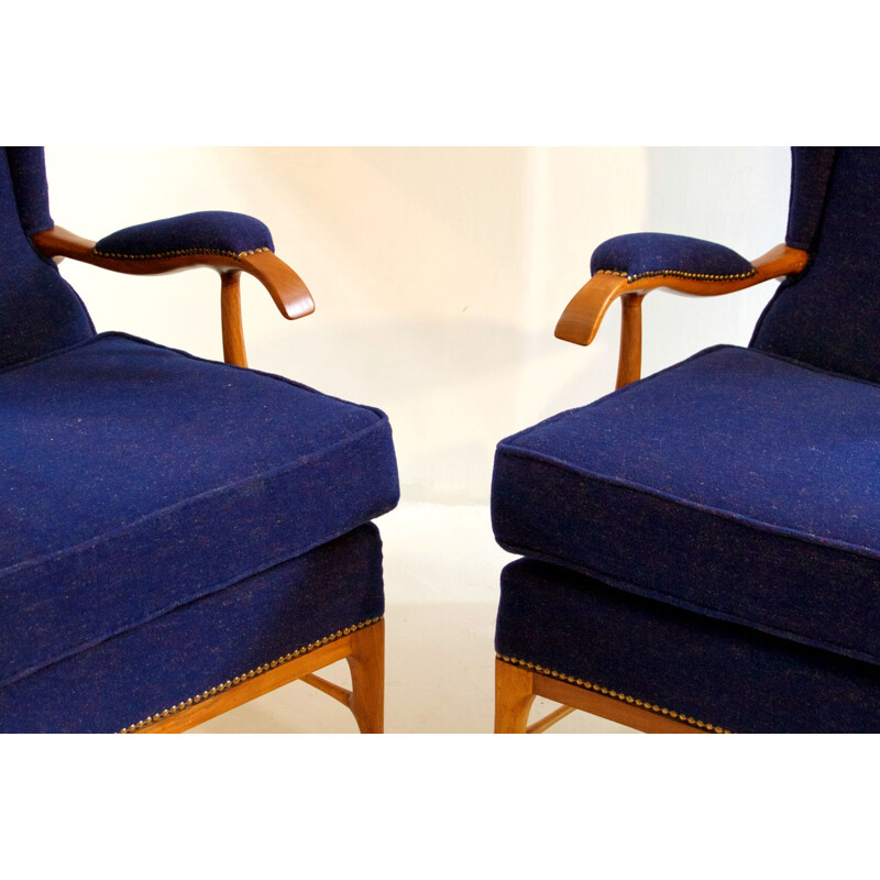 Pair of blue vintage armchairs by Paolo Buffa for Framar